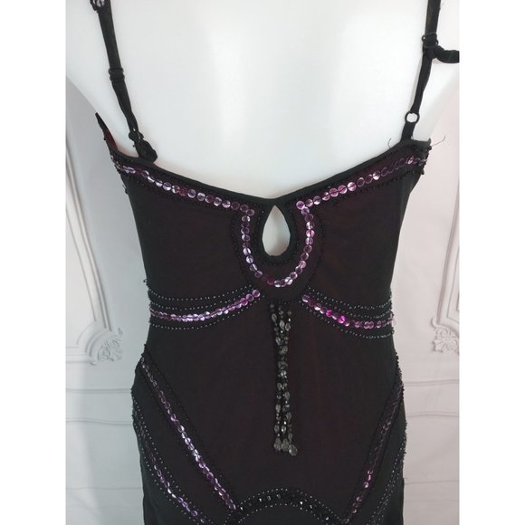 SOLD!!!  Sue Wong Vintage Silk Black Pink Beaded Sequin Slip Dress - Picture 5 of 9
